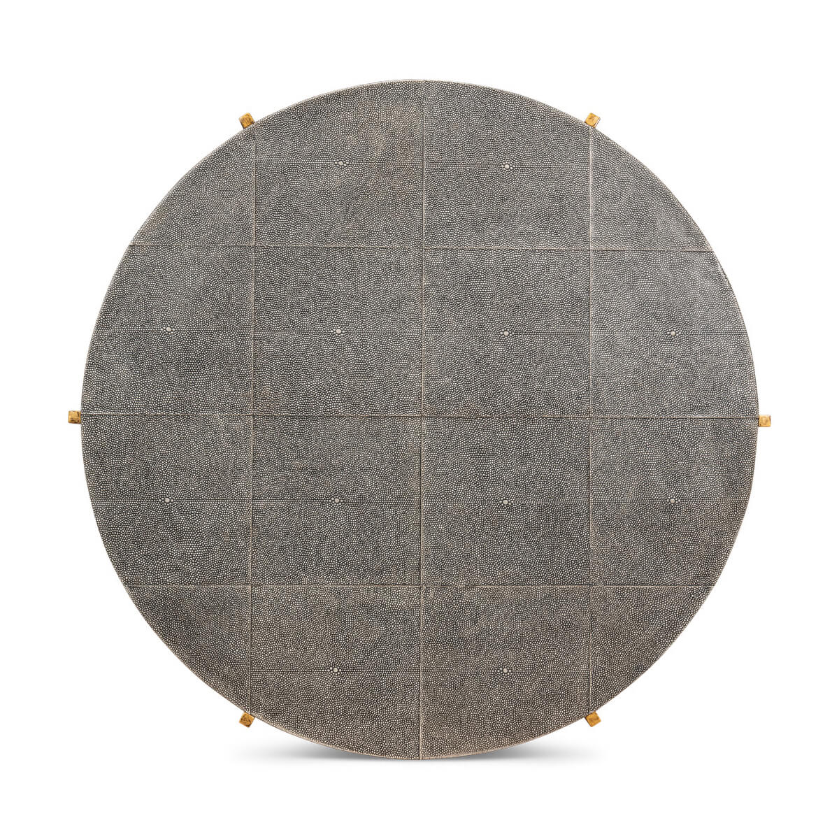 Round leather cocktail table, detailed top view, grid pattern.