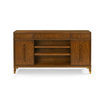 Front view of mid century sideboard with open shelves.