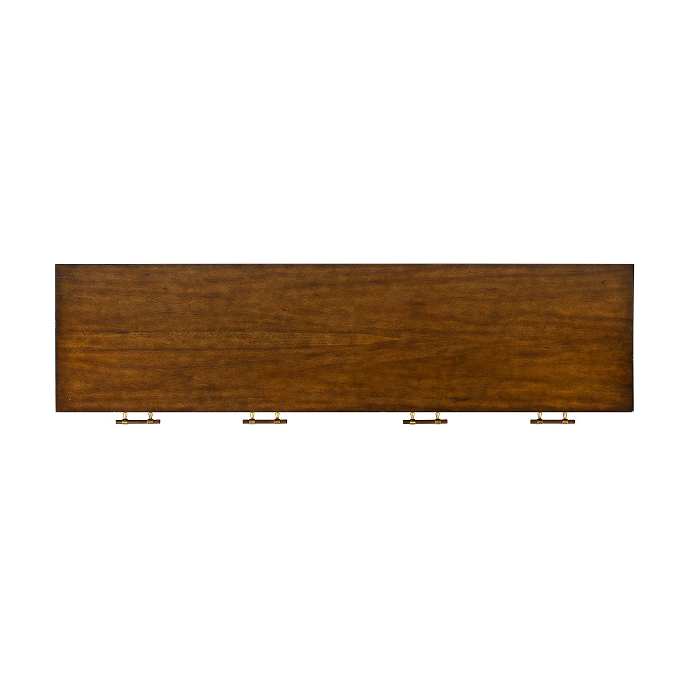 Top view of mid century sideboard, wooden surface.