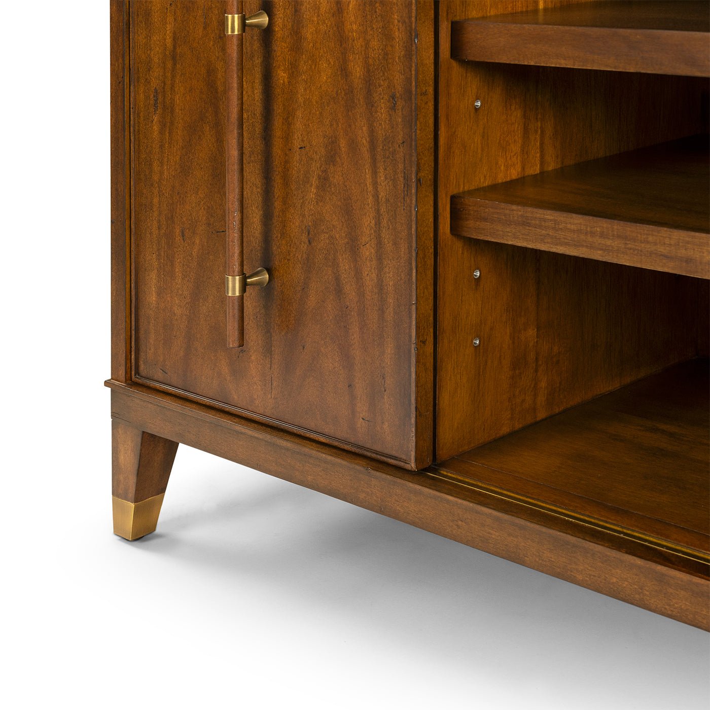 Detail of sideboard shelves and door handles, mid century style.