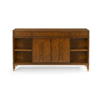 Mid century sideboard with doors open, front view.
