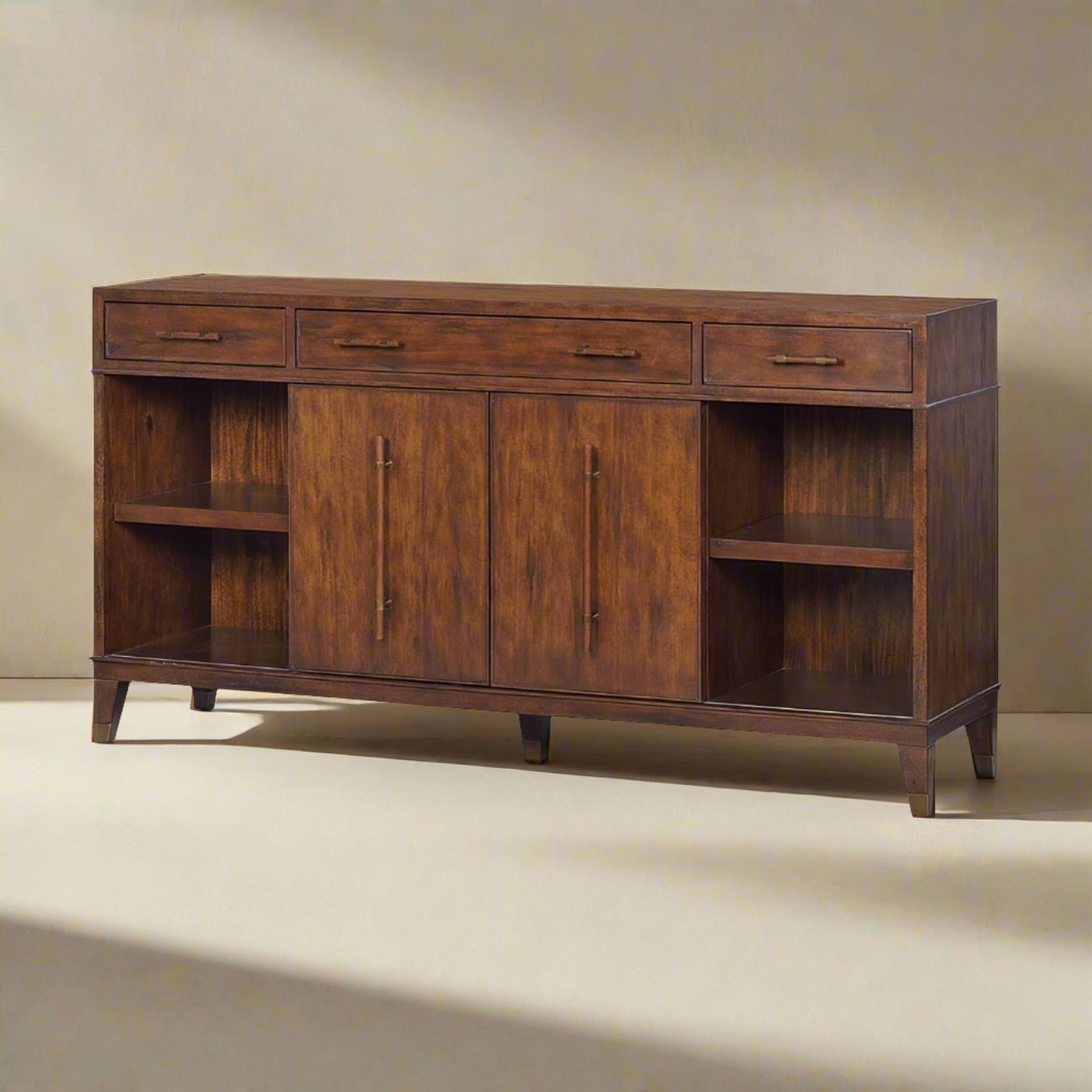 Mid century sideboard in room setting, decoration displayed.