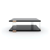 Modern square coffee table with clean design, front view.