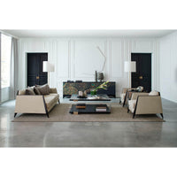 Elegant square coffee table in a sophisticated living room.