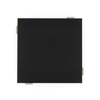 Top view of sleek, modern square coffee table design.