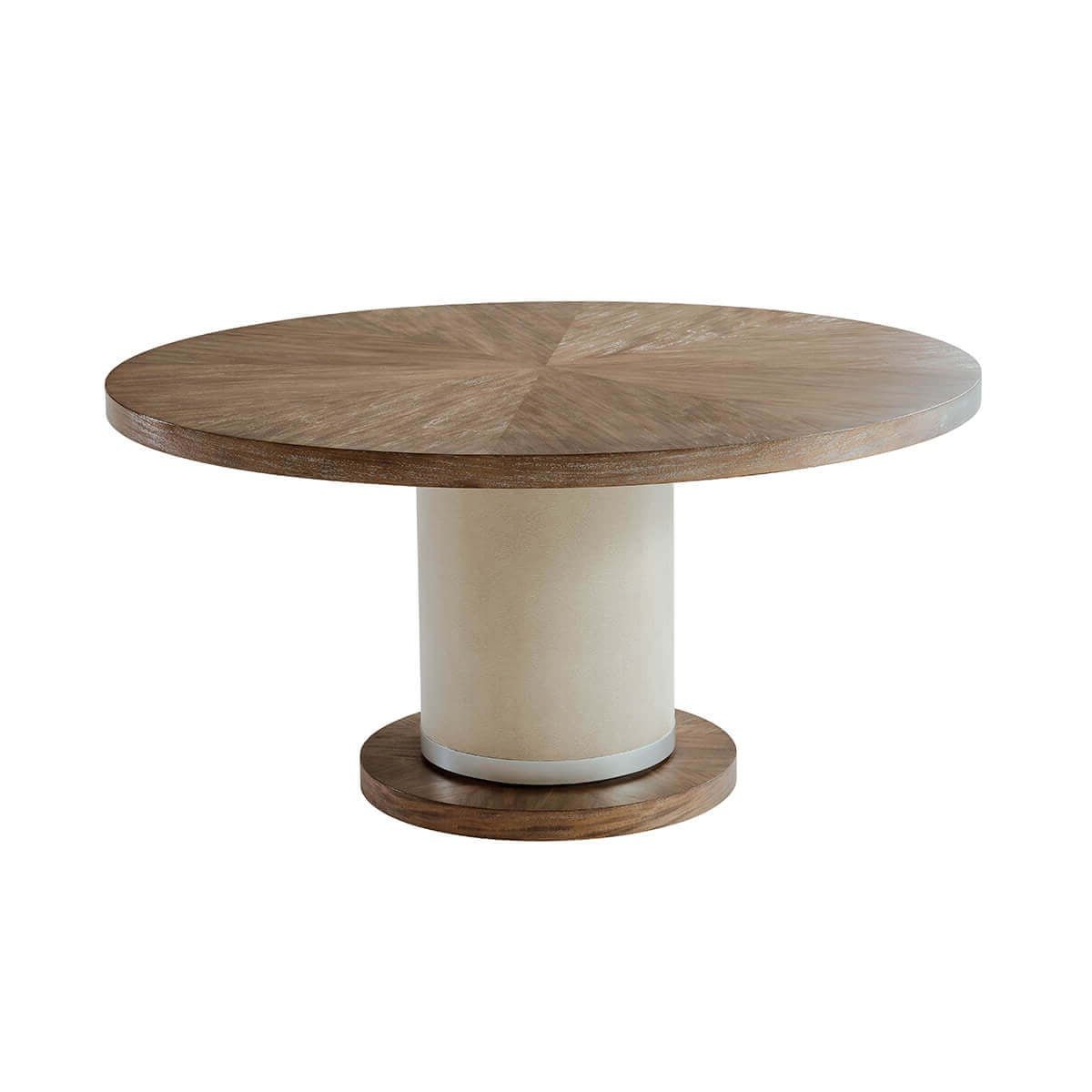 Mid century round dining table front view.
