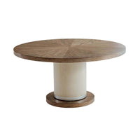 Mid century round dining table front view.