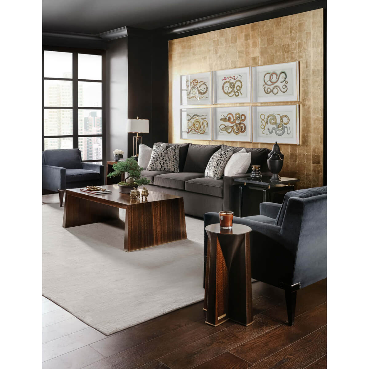 Accent table in modern living room setting.