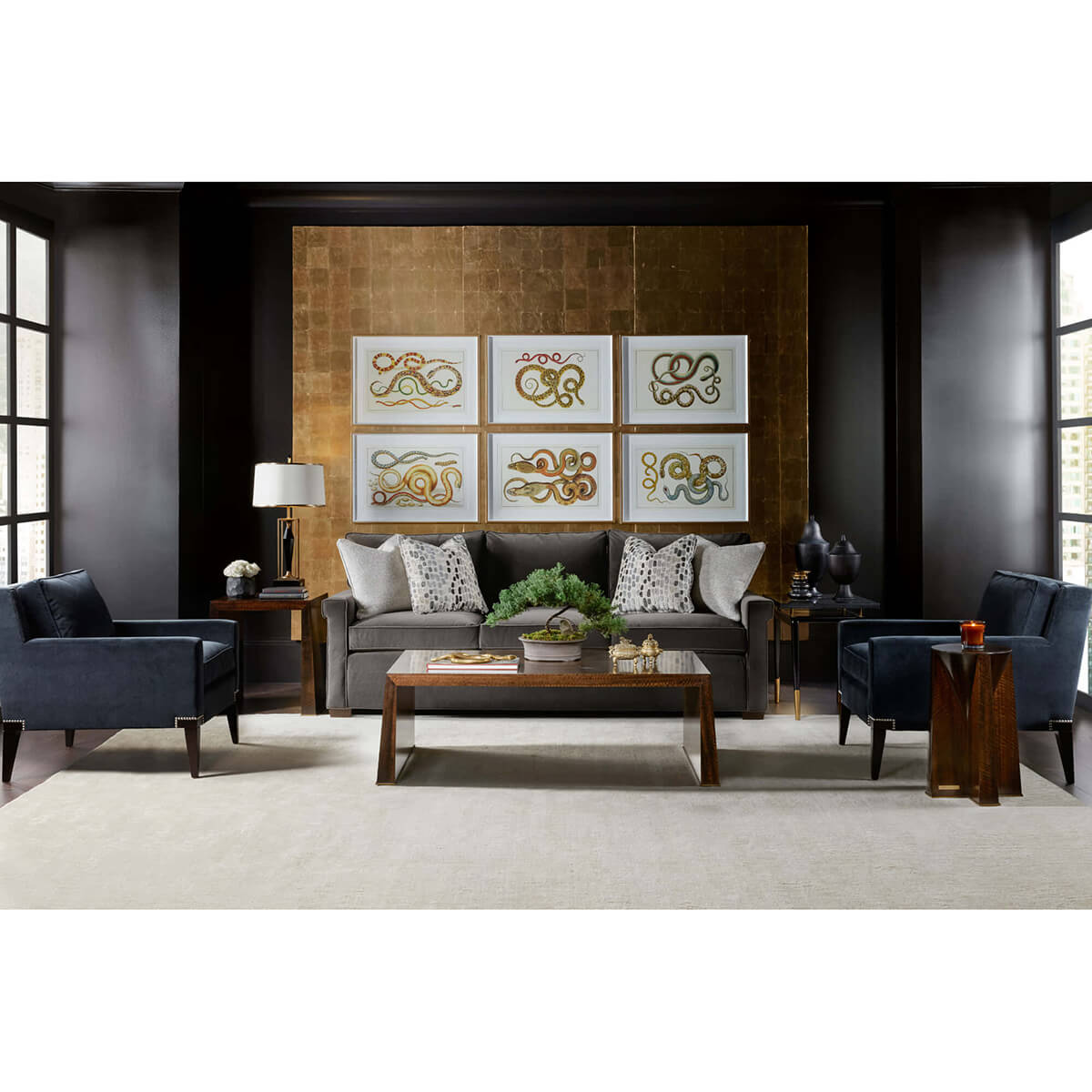 Mid century accent table in elegant living room.