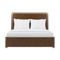 Mid-century style bed front view with white pillows.