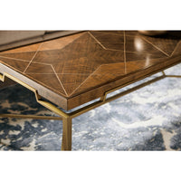 Mid-century coffee table in living room setting, styled.
