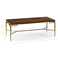 Dimensions of mid-century coffee table, brass and wood.