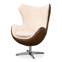 Side view of Mid Century egg chair, brown and cream.