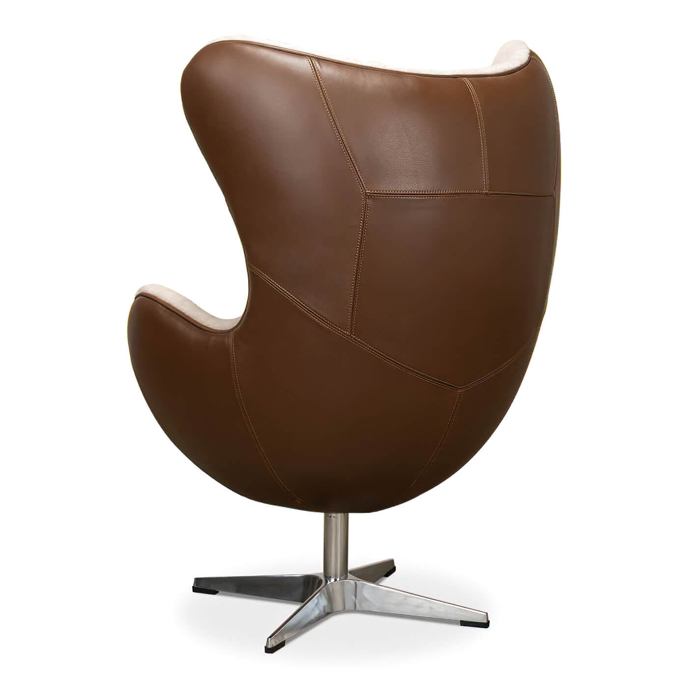 Back view of Mid Century egg chair, leather finish.