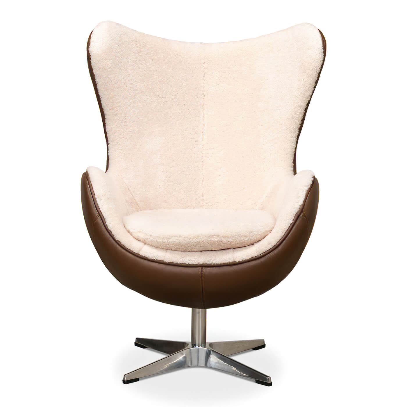 Front view of Mid Century egg chair, plush seat.