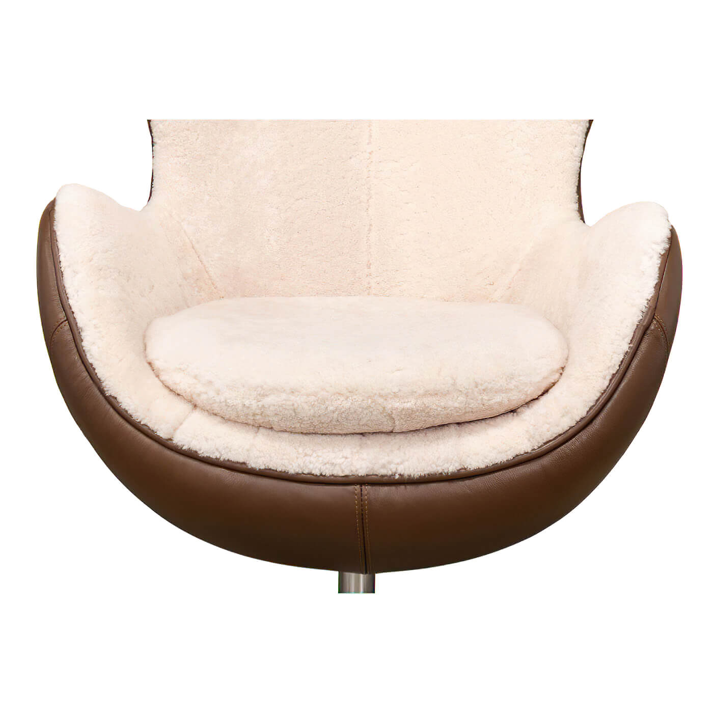 Close-up of egg chair seat, plush cushion details.