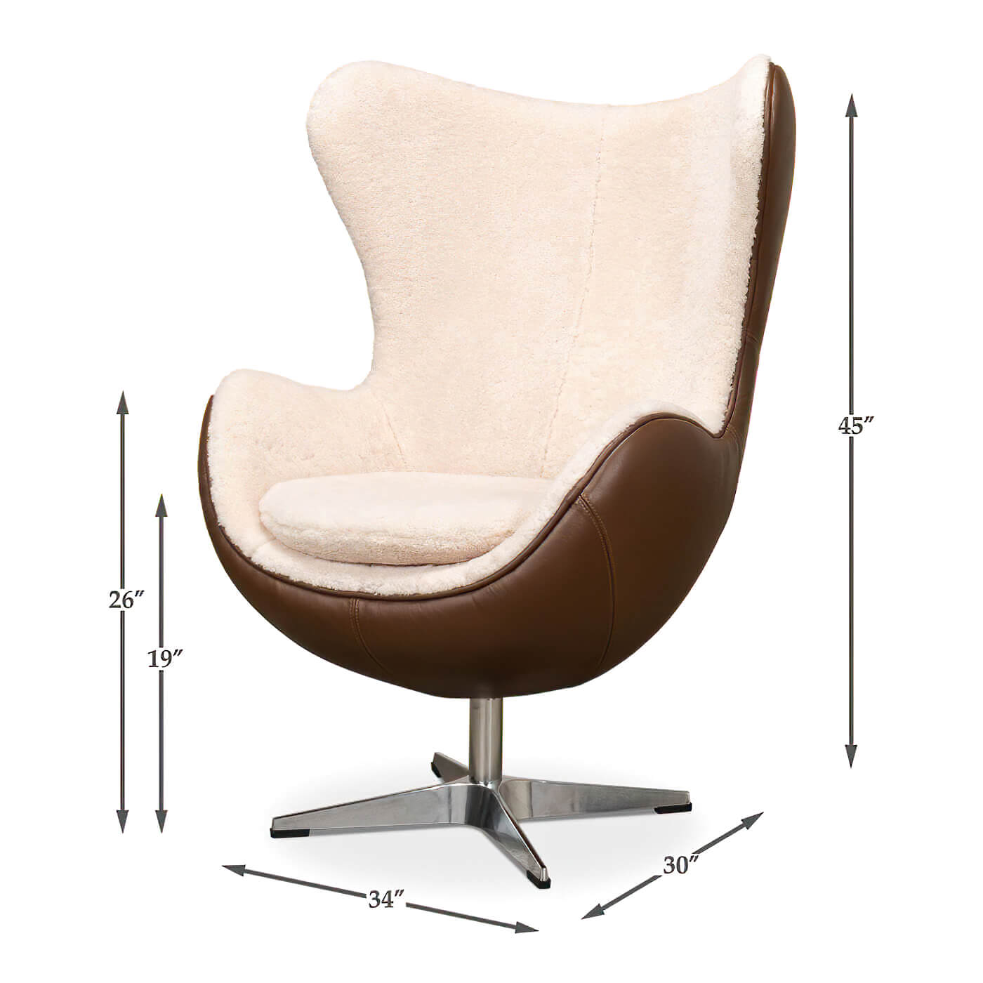Dimensions of Mid Century egg chair, height and width shown.