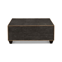 Front view of mid-century style leather cocktail table.