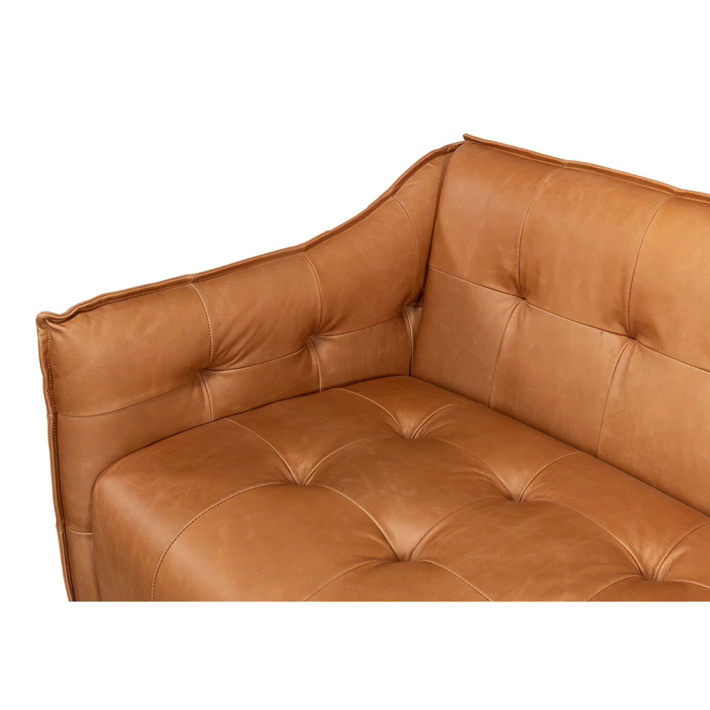 Mid-century leather sofa corner top detail.