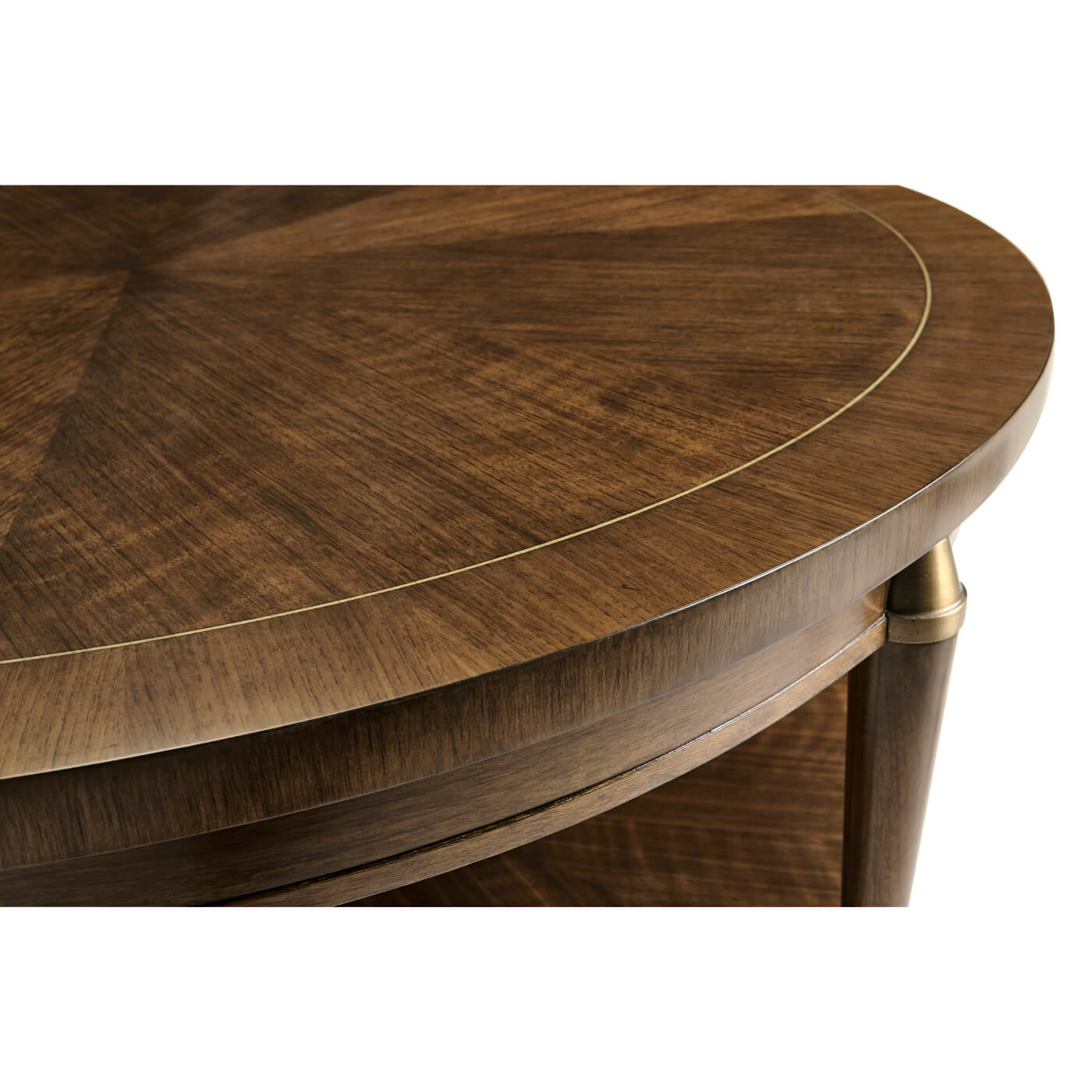 Close-up of round coffee table edge detailing.