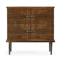 Front view of walnut nightstand, mid century style.
