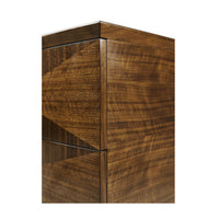 Corner detail of walnut nightstand, mid century style.