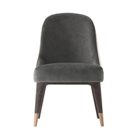 Mid-century upholstered dining chair, straight front view.