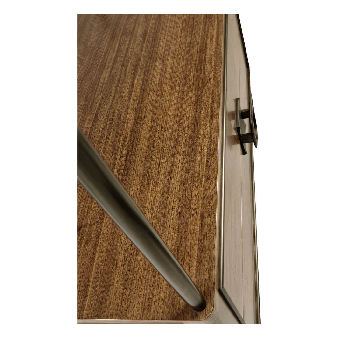 Top view of walnut etagere showing wood grain.
