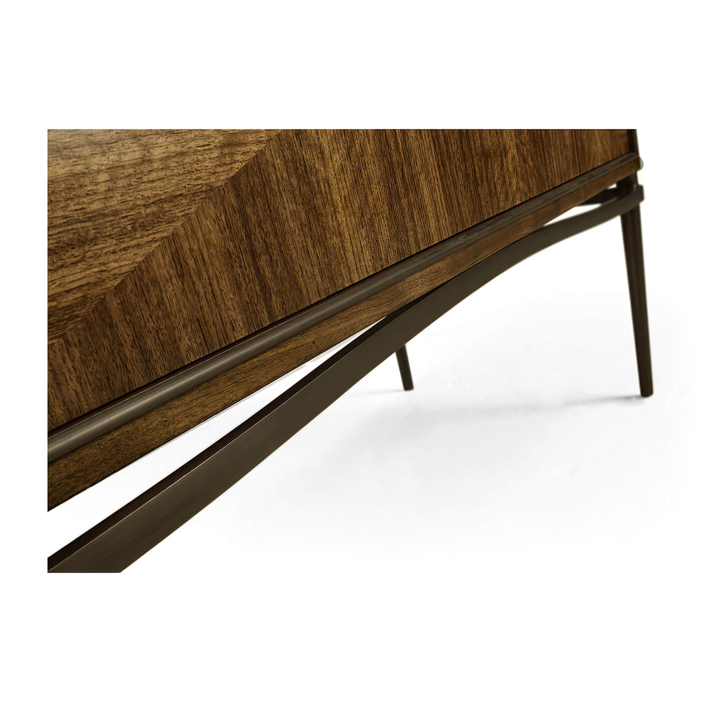 Leg design of mid-century walnut etagere.