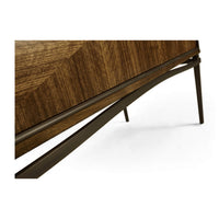 Leg design of mid-century walnut etagere.