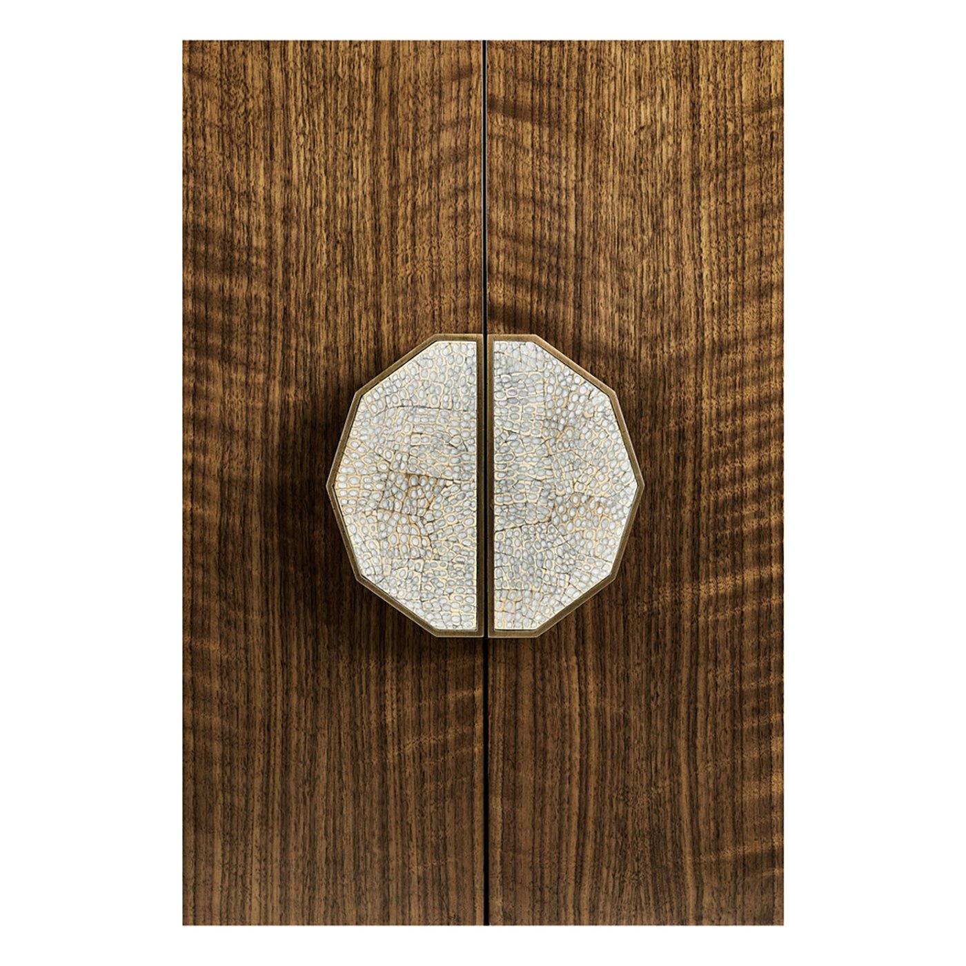 Close-up of decorative handle on sideboard.
