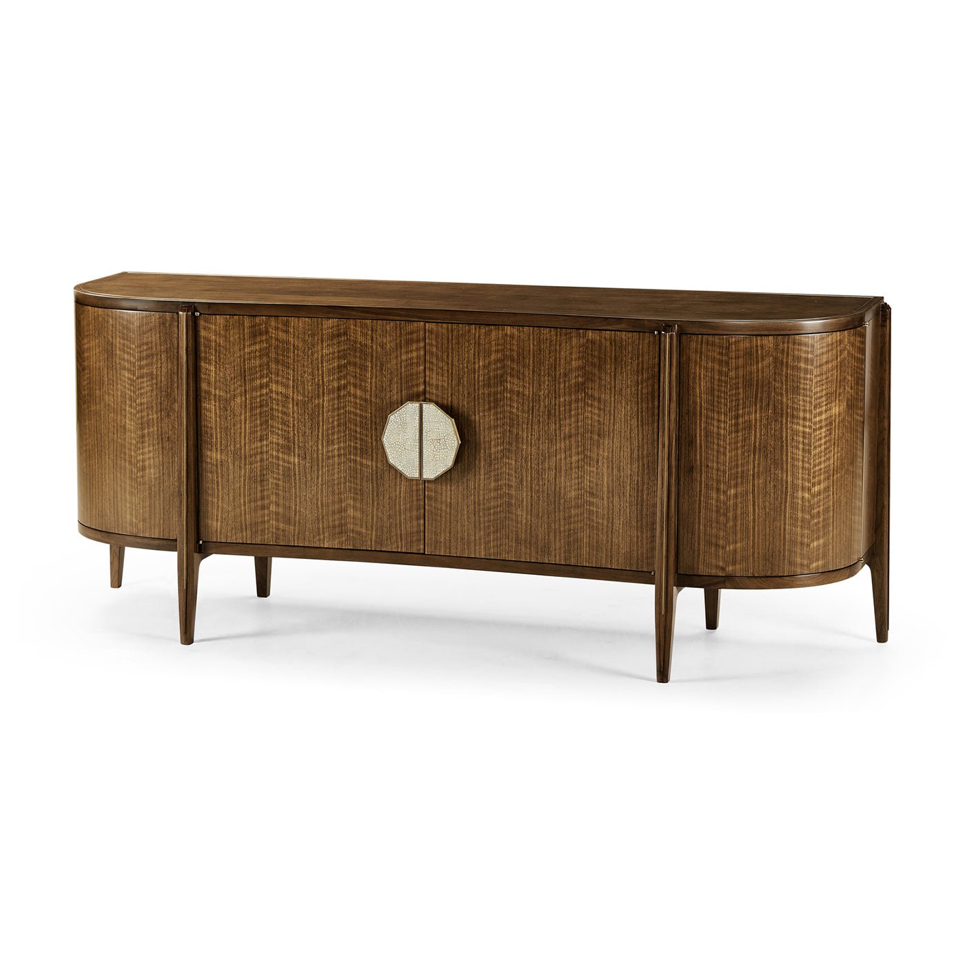 Mid-century walnut sideboard front view.