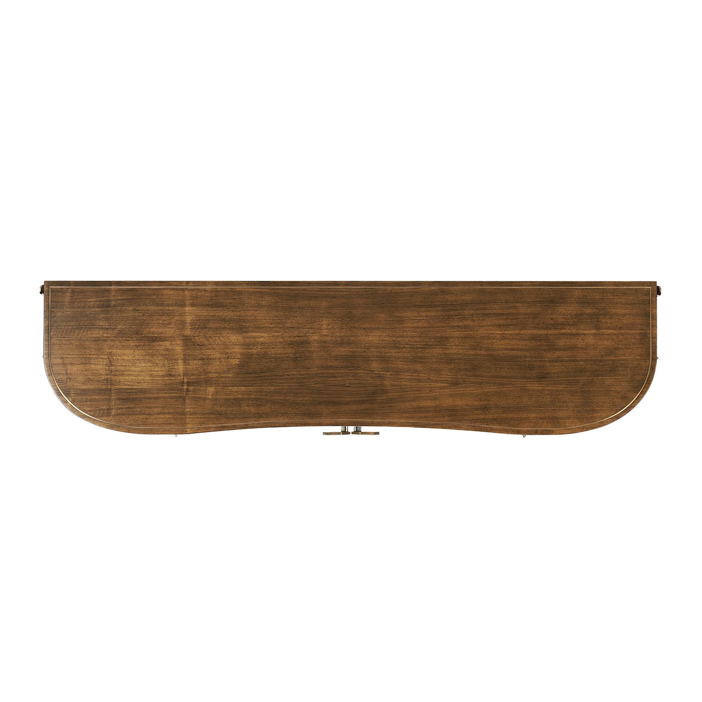 Top view of walnut sideboard's smooth surface.