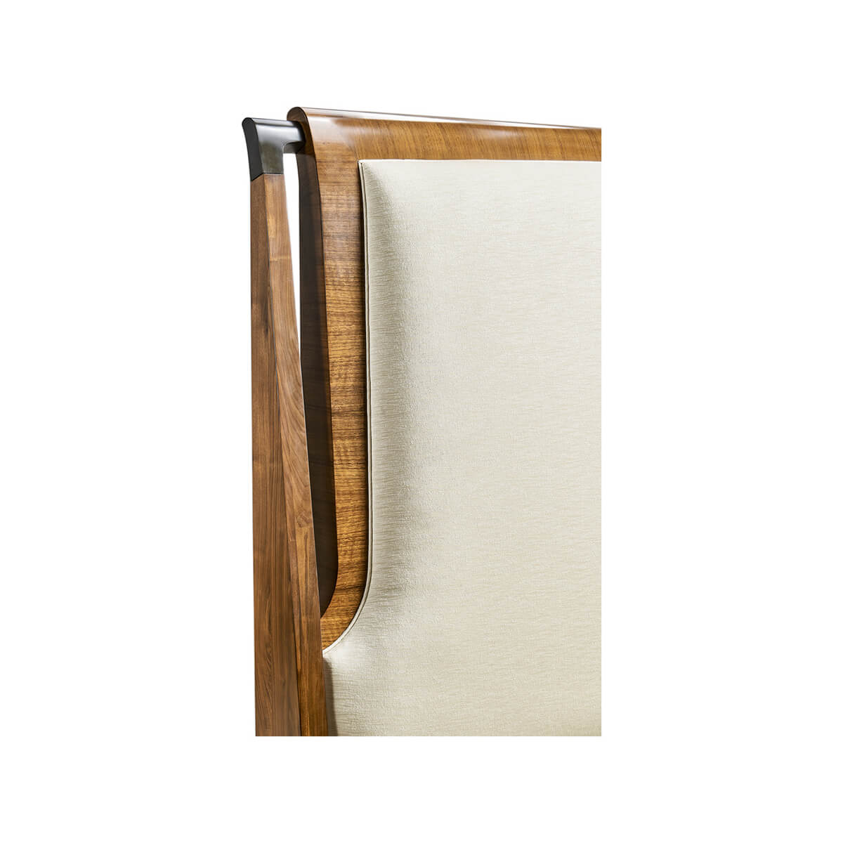 Headboard detail, fabric and wood design.