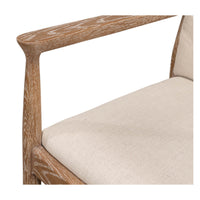 Mid-century whitewash armchair, armrest and seat detail.