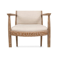 Mid-century whitewash armchair, close-up front details.