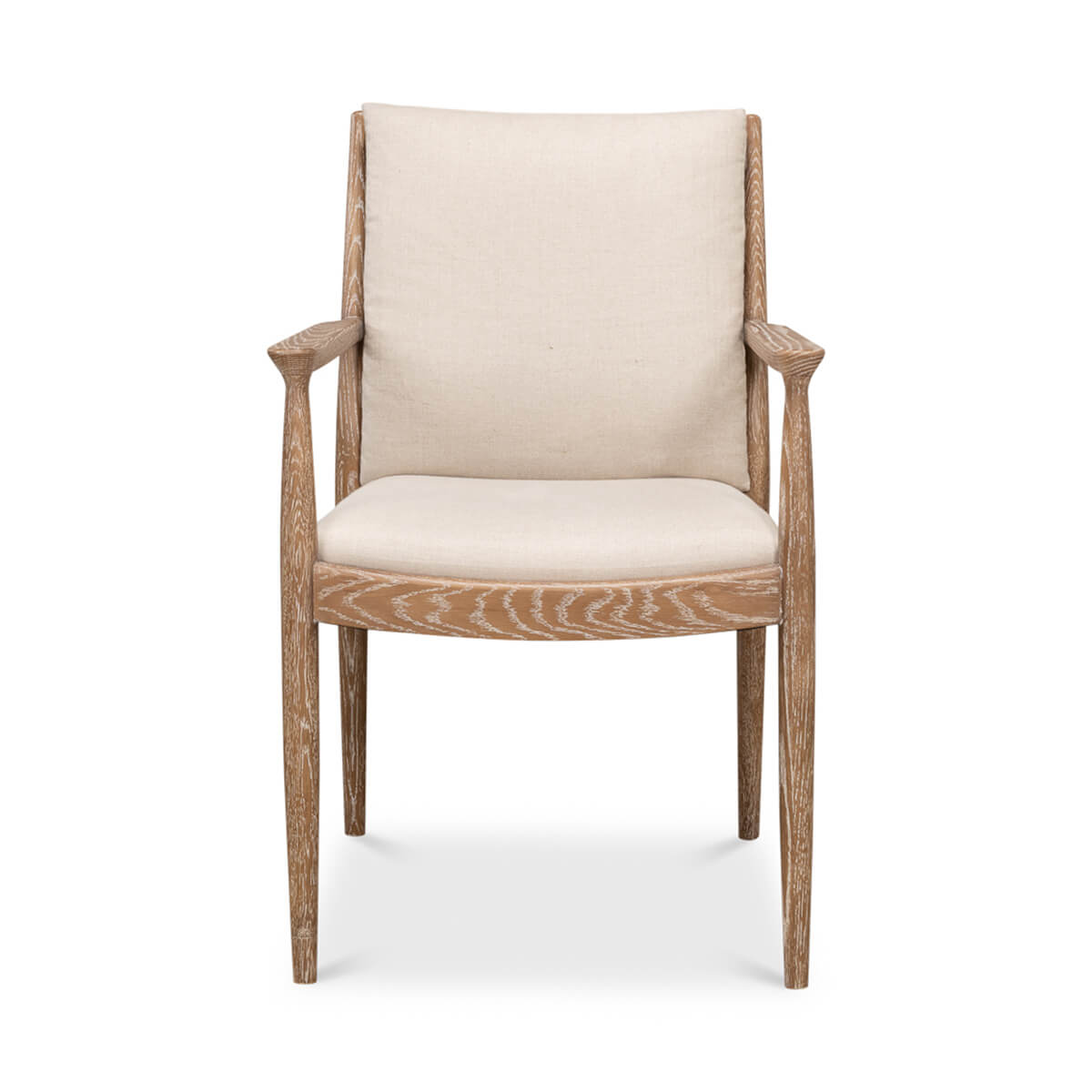 Mid-century whitewash armchair, front view.