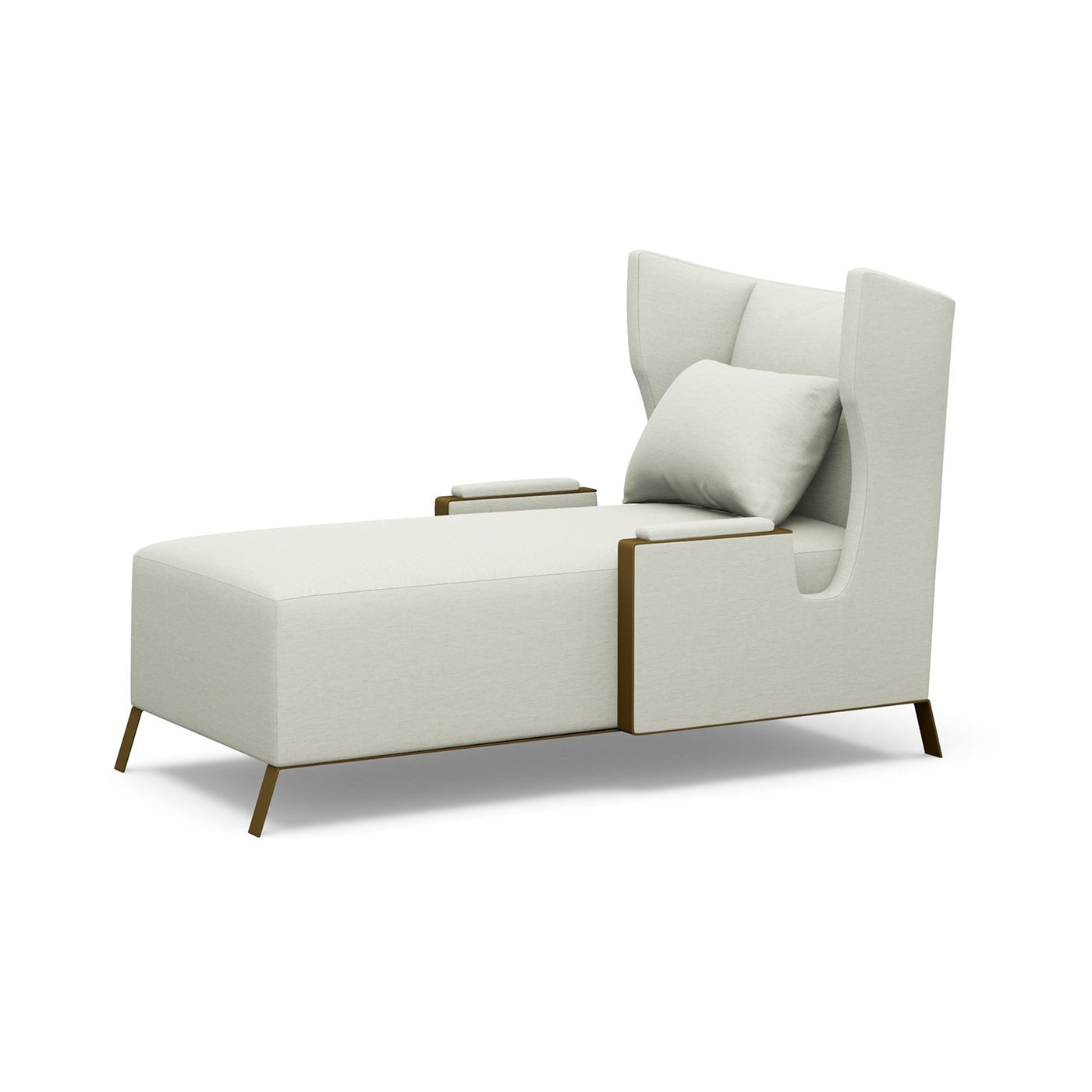 White mid century wingback chaise side-view with pillow.