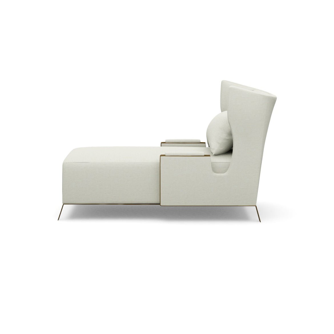 Side profile of white wingback chaise showing minimalist lines.