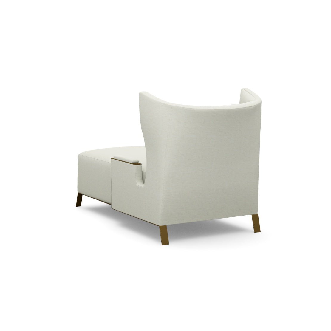 Back view of white mid century wingback chaise.