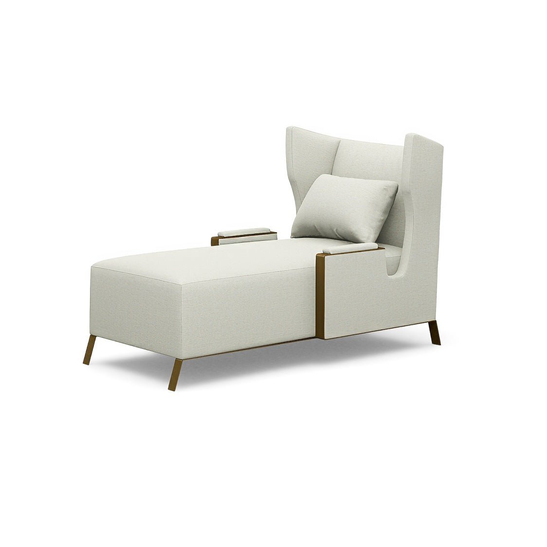 Stylish white mid century wingback chaise perspective view.