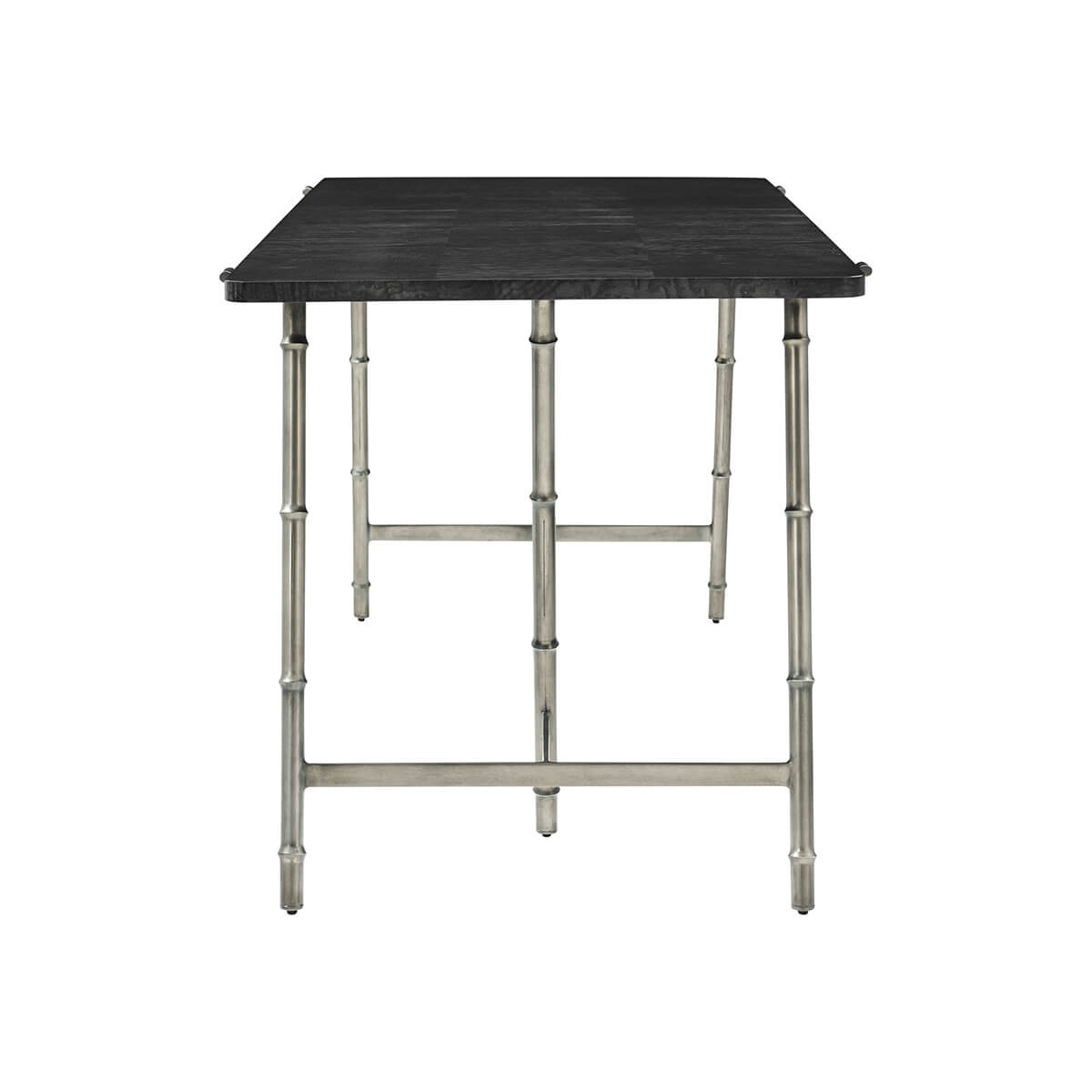 Side view of mid-century writing table metal legs.