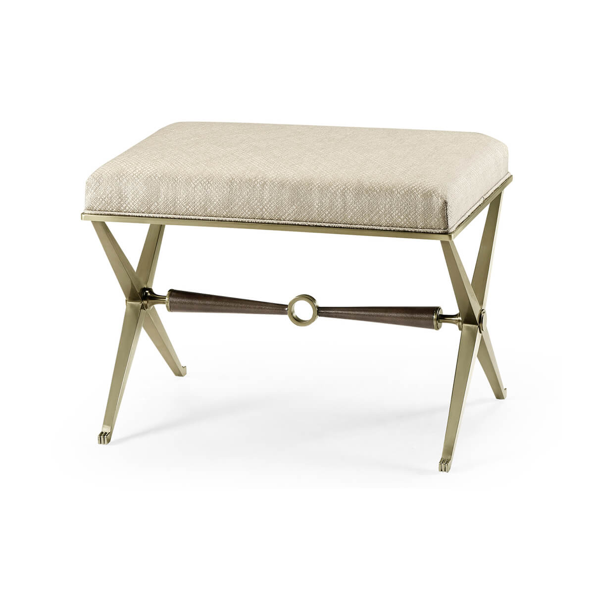 Mid-century X stool with cushioned seat, angled view.