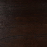 Close-up walnut finish texture, mid-century furniture style.