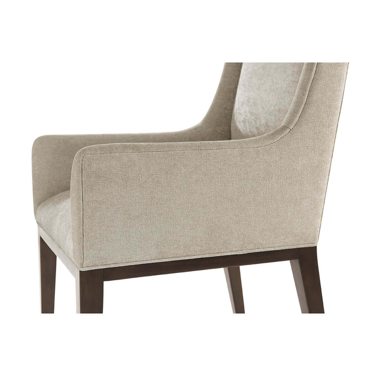 Midcentury dining chair detail, armrest and seat.
