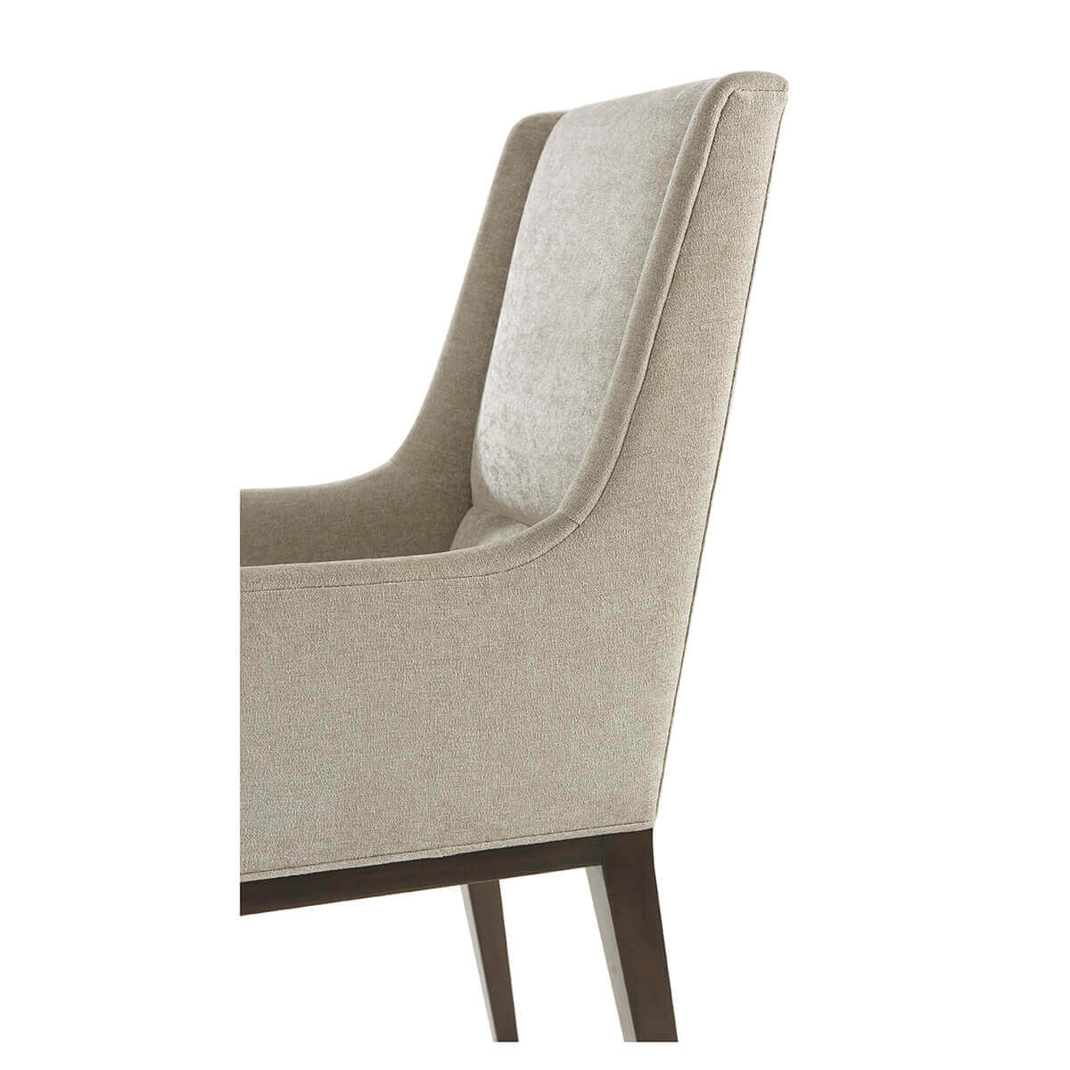 Close-up of armrest and back of midcentury chair.