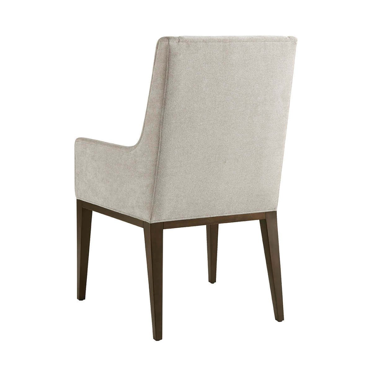 Midcentury upholstered dining arm chair, back view.