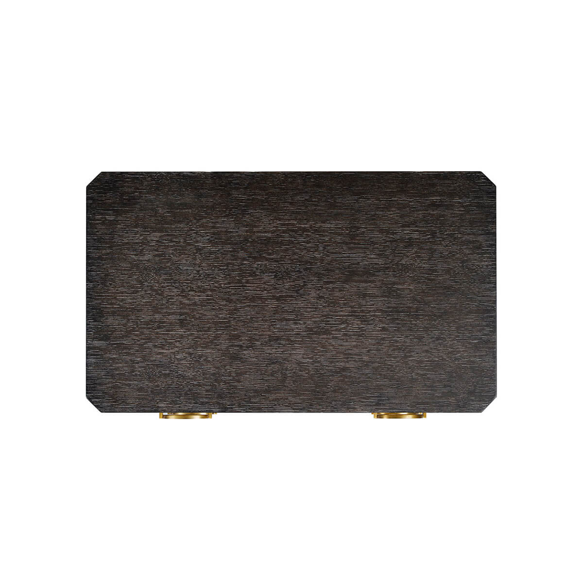 Top view of dark wood nightstand showing texture.