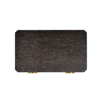 Top view of dark wood nightstand showing texture.