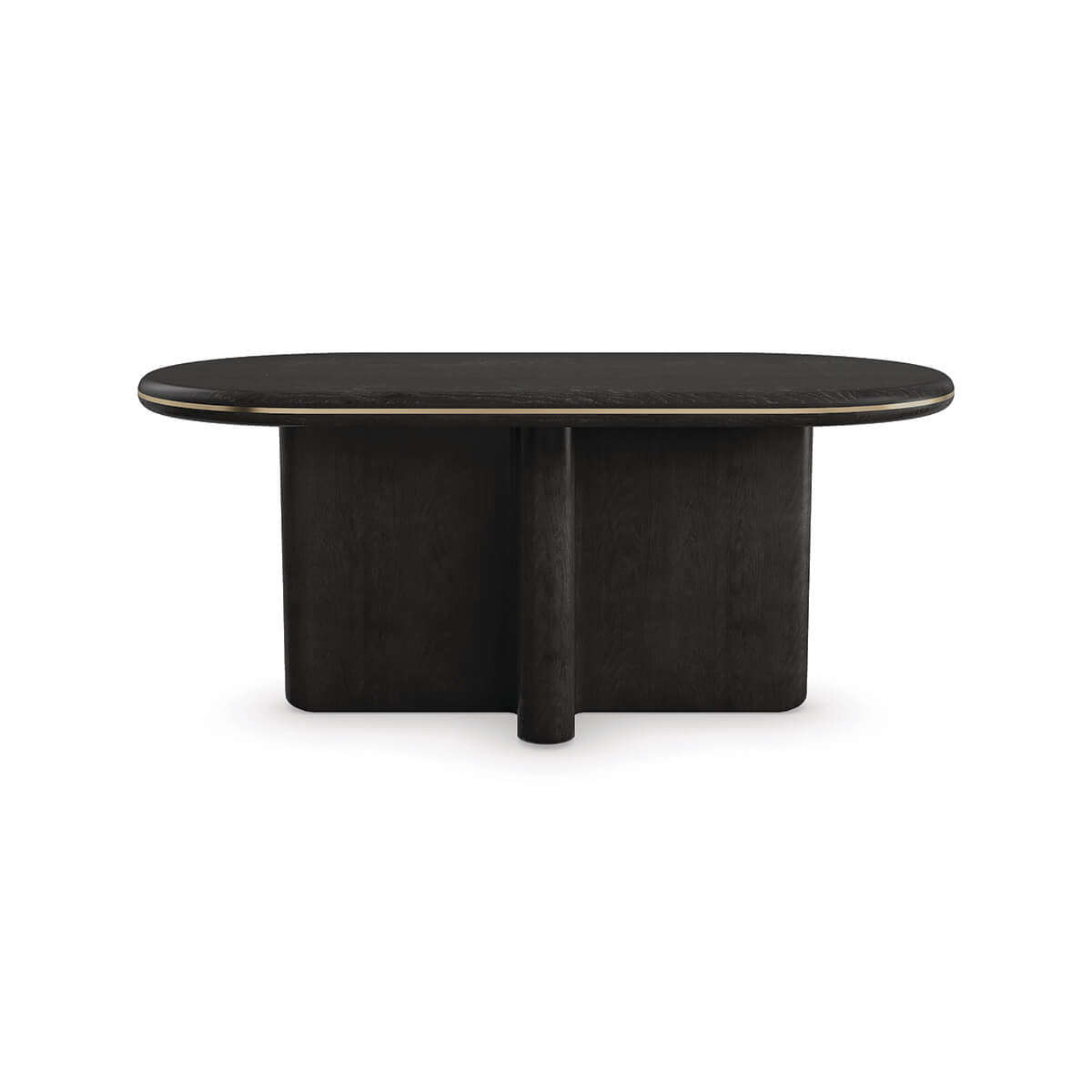 Black dining table, front view, modern style.